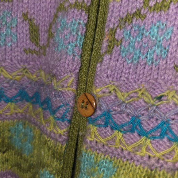 Oilily Green Lavender Wool Blend Cardigan Women's XL - Picture 7 of 8